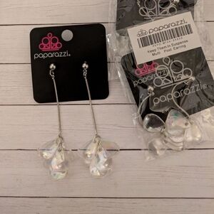 Beautiful Silver And Iridescent Drop Post Earrings